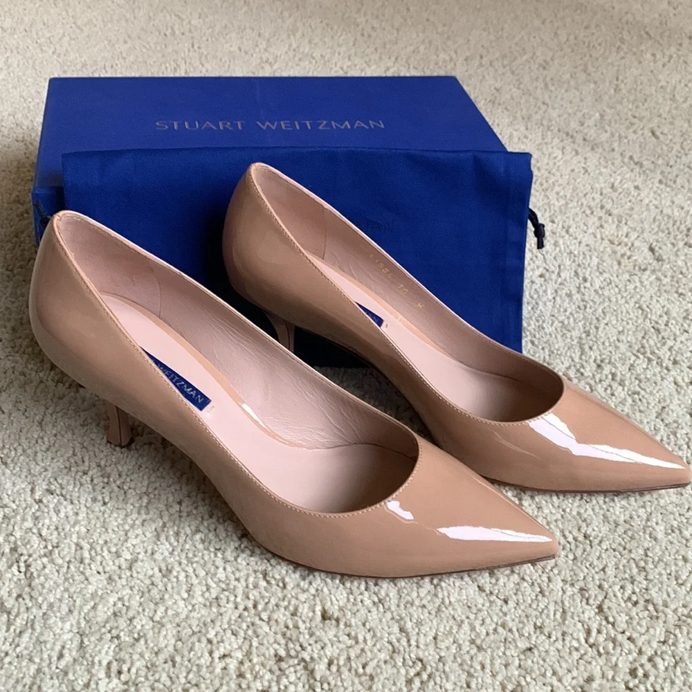 NIB Stuart Weitzman Patent Leather “Tippi” 70mm Heels, Adobe (nude) sz 10M - Picture 7 of 12